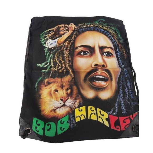 Bob Marley Unisex Backpack Too Sided Graphic Canvas Drawstring 18"x15" - Picture 1 of 8
